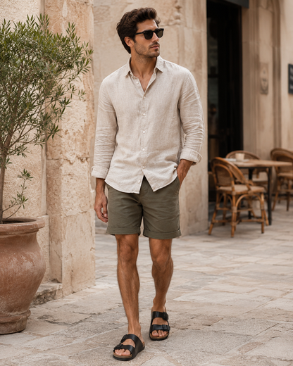 Cork Sole Double-Strap Leather Sandals